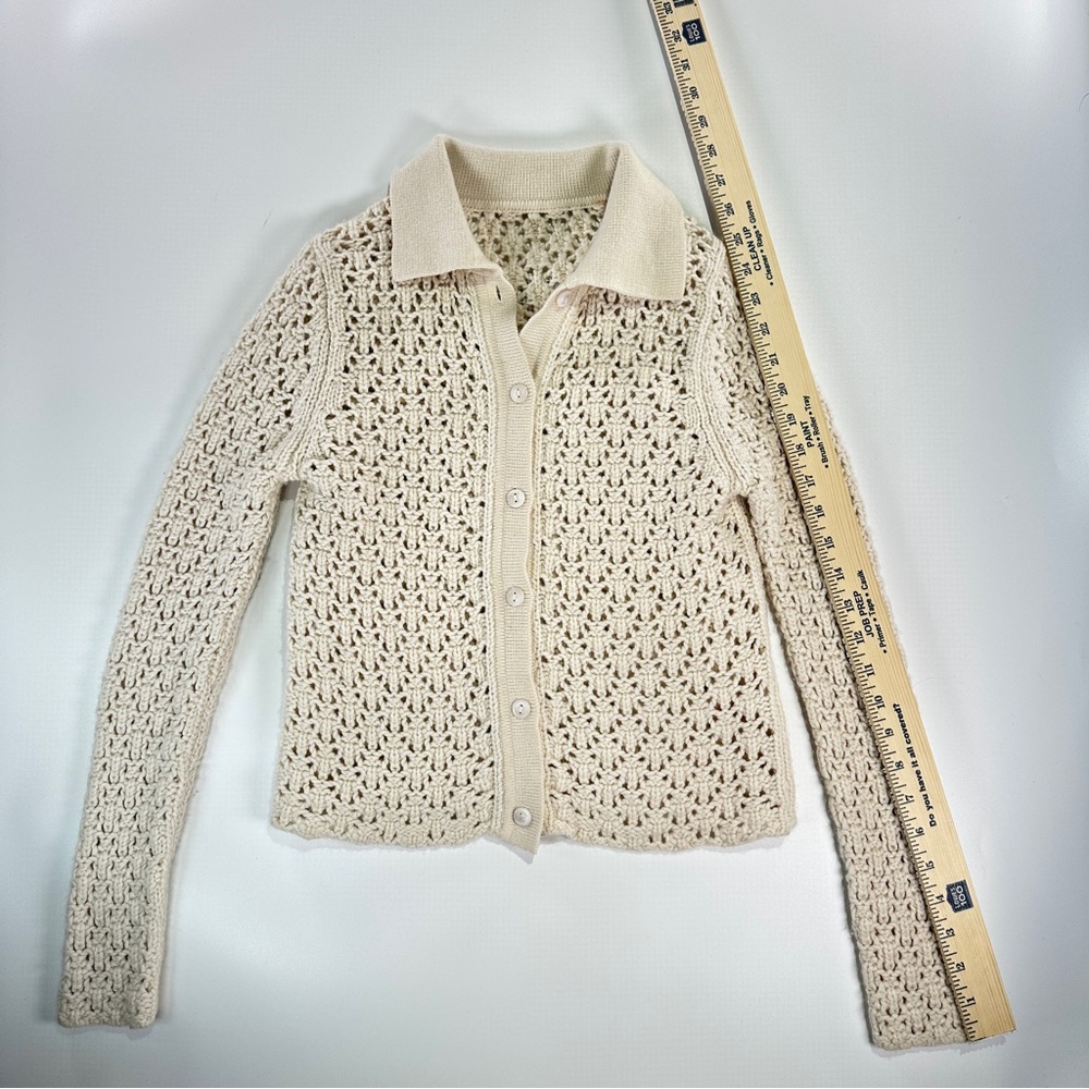 Vince Cashmere Cardigan XS Open Knit Lightweight Cream - Picture 10 of 11